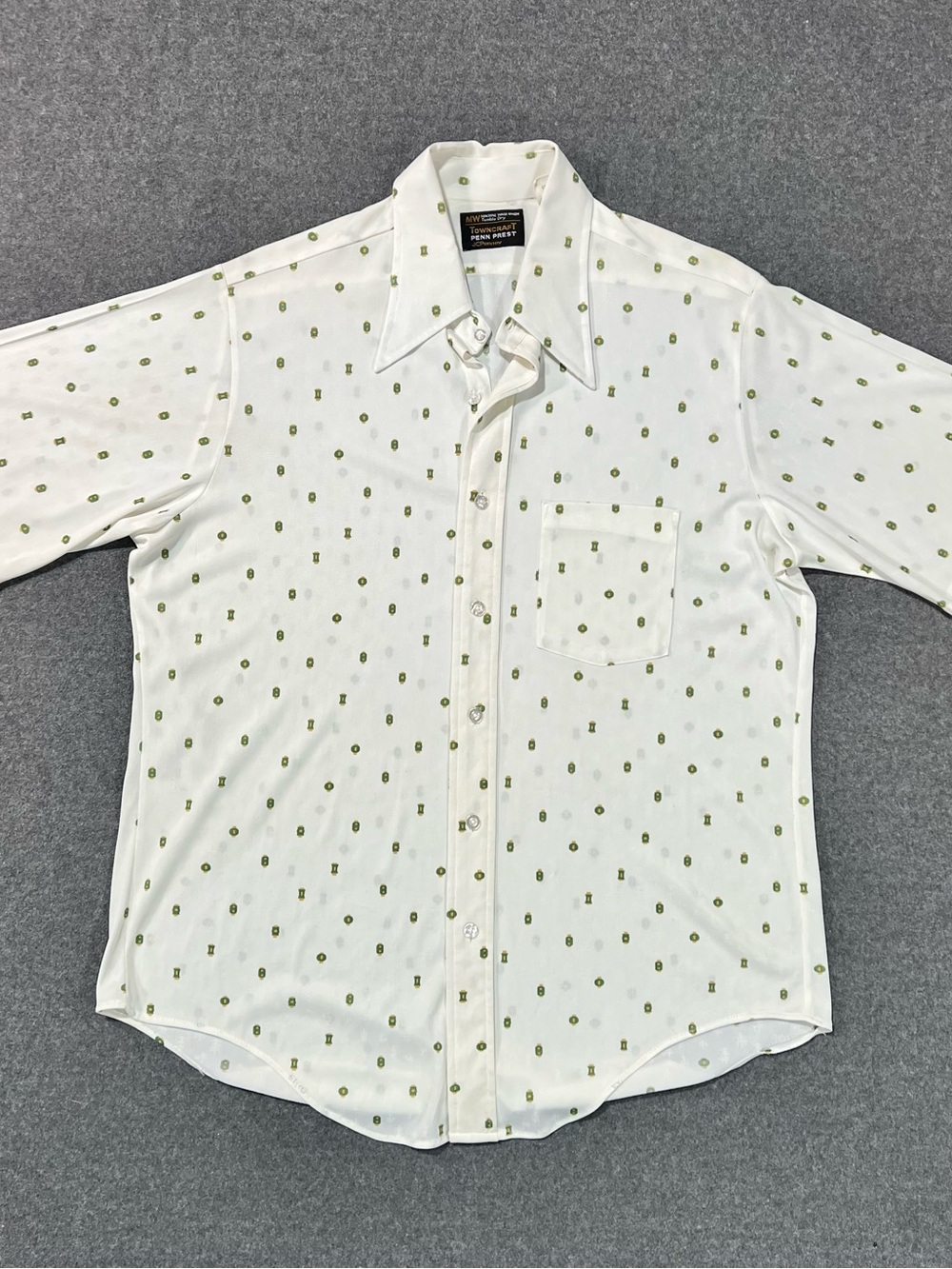 VTG 60s Towncraft Penn Prest Shirt Men’s 16 Polyester Disco Collar MCM Atomic